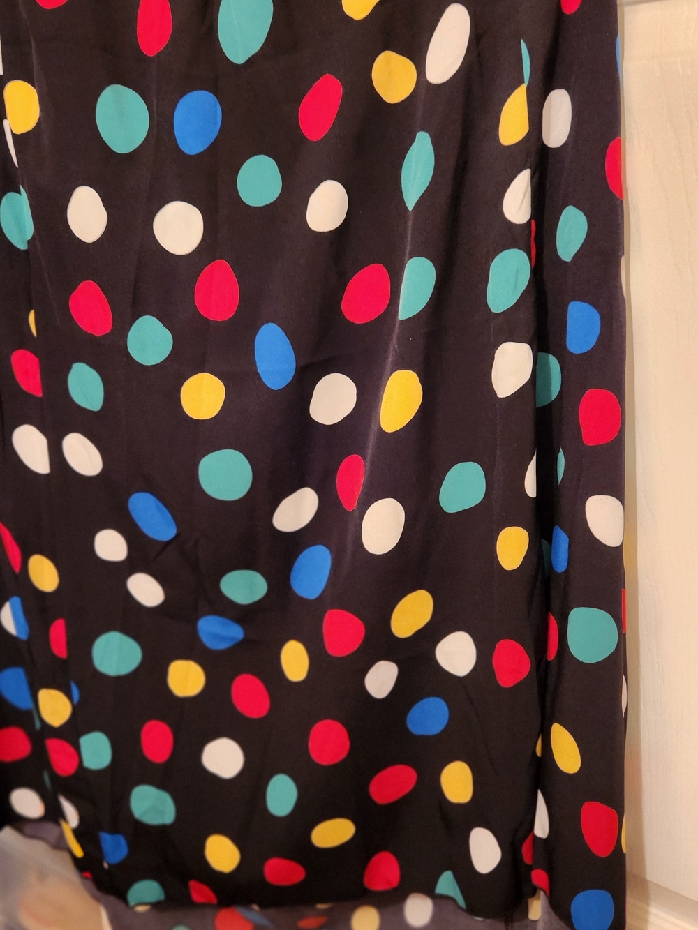 SHEIN Black Polka Dot Midi Skirt with Red, Teal, Blue, Yellow & White Dots